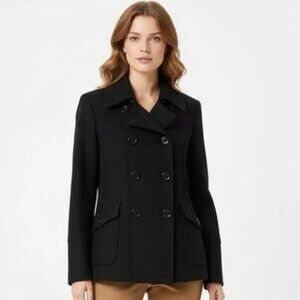 Guess Wool Blend Black Double Breast Button Up Pea Coat L